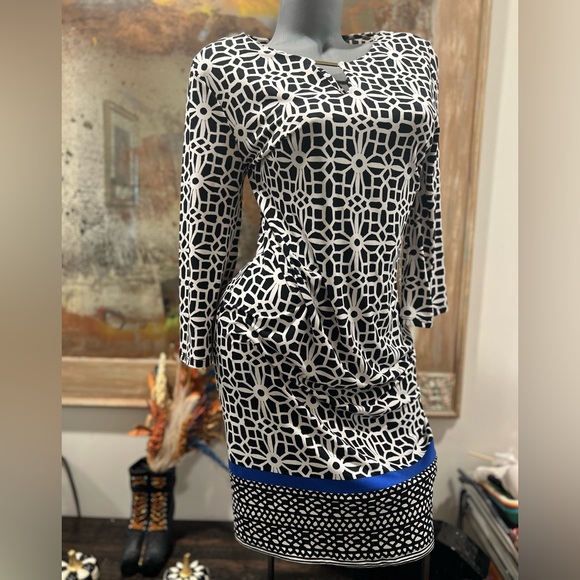Elegant Black and White Patterned Dress sm - Picture 1 of 6